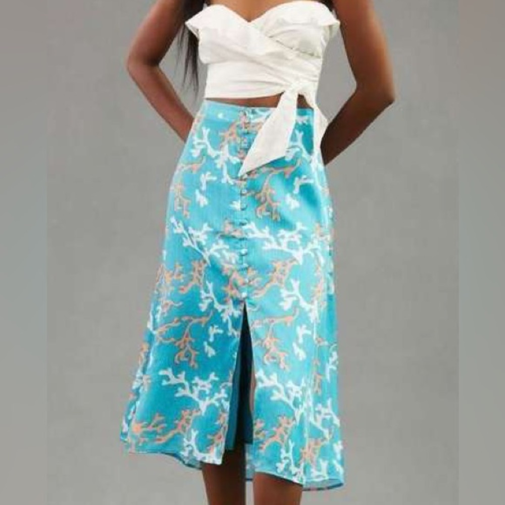 New! Anthropologie Maeve Button Front Midi Skirt, Size 10